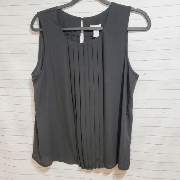 CHICO'S PLEASANT PLEATS SANDRA TANK IN BLACK, SZ 1 - Picture 1 of 9